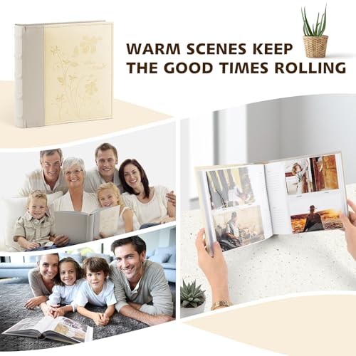 Photo Album Hold 200 4x6 Photos with Memo Writing Space (Beige&Light Grey) | Faux Leather Picture Book Fits 4x6 Photo, 200 Pockets Great for Wedding Family Holidays - color: Beige & Light Grey