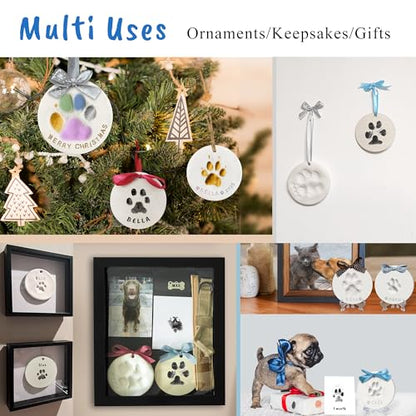 Clay & Ink Paw Print Kit,Make 3 Pawprint Ornaments(2 Clay&1 Ink),Dog Cat Paw/Nose Print Keepsake,Clean Touch Ink Pad & Soft Clay, Inkless Pet Paw Print Impression Kit,Pet Christmas Ornament - size: 2 clay &1 ink pad