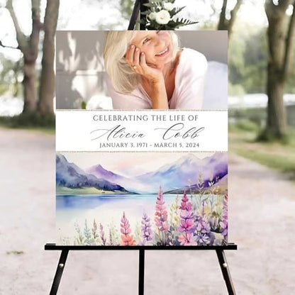 Mountain Forest Funeral Welcome Sign, Celebration of Life Welcome Sign, in Loving Memory Sign, Celebration of Life Funeral Sign, Celebration of Life Sign, Memorial Sign with Photo #vd12 - color: Version #14