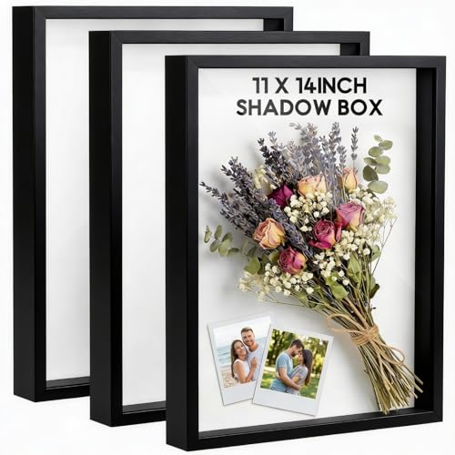 3 Pieces,Tuanse Shadow Box Picture Frame Square Shadow Boxes Display Cases for Graduation Sports Memorabilia Wedding Memories Crafts Pins Awards Medals Tickets and Photos,Black,11 x 14 Inch - color: Black, size: 11 x 14 Inch
