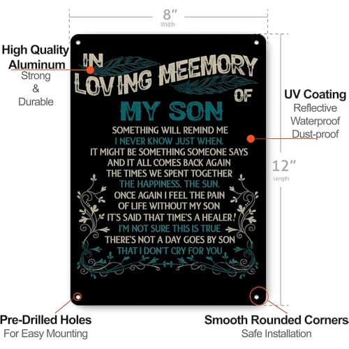 In Loving Memory Aluminum Wall Decor 8x12 Inch Memorial Keepsake for Deceased Loved One Retro Style Remembrance Plaque with Heartfelt Verse for Home Wall Hanging Sympathy Gift for Bereaved Family