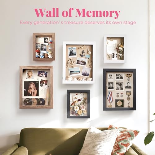 HOUSE DAY 11x14 Deep Shadow Box Frame with Linen Back, Pins, Walnut - color: Walnut, size: 11x14