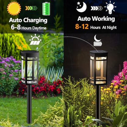 EXCMARK 12 Pack Solar Pathway Lights Outdoor Waterproof, Warm White | Edison-style bulb, Garden Pathway Walkway Driveway Lights, Yard Lawn Lights, Decorative Landscape Lighting - style: Warm white light
