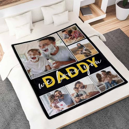 Newcos Customized Picture and Text Blankets Personalized Love You Daddy 6 Pictures Blankets Souvenir Gifts for Papa Dad Mom Family Custom Blanket for Father's Day, Mother's Day and Christmas - color: Color 18