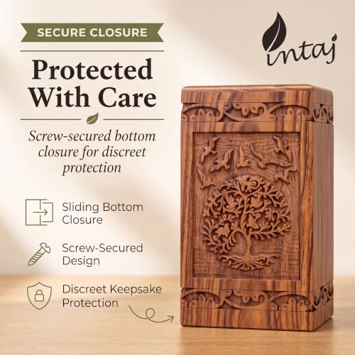 Tree of Life Wooden Keepsake Urn for Human Ashes, 20 cu in, Rosewood - color: Rosewood Tree and Birds, size: Keepsake (20 lbs)