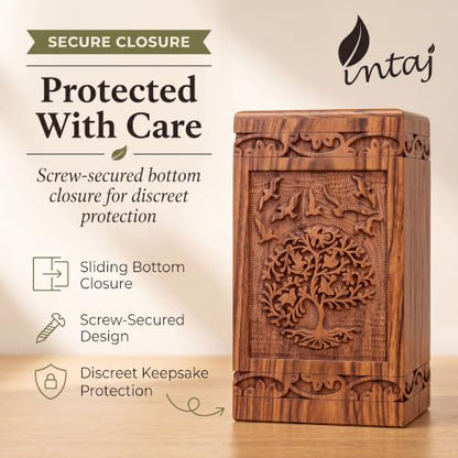 Tree of Life Wooden Keepsake Urn for Human Ashes, 20 cu in, Rosewood - color: Rosewood Tree and Birds, size: Keepsake (20 lbs)