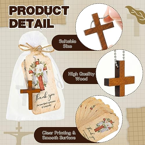 Tradder 100 Set Funeral Favor for a Memorial Service with 100 Wooden Cross Keychain Funeral Thank You Card Organza Bag Guest Sympathy Gift for Remembrance Bereavement Celebration of Life(Cross) - style: Cross