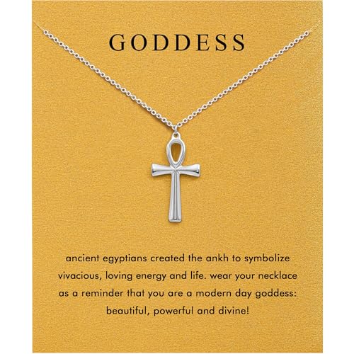 Baydurcan Pendant Necklace for Women Friends Sister Birthday Christmas Gift | Silver Evil Eye Ankh Mary Friendship Dragonfly Hummingbird Snake Turtle Pendant Necklace for Her Just Because Gifts - style: Ankh cross
