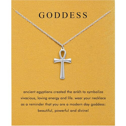 Baydurcan Pendant Necklace for Women Friends Sister Birthday Christmas Gift | Silver Evil Eye Ankh Mary Friendship Dragonfly Hummingbird Snake Turtle Pendant Necklace for Her Just Because Gifts - style: Ankh cross