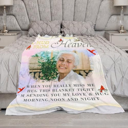 Artsadd Custom Memorial Blankets for Loss of Loved One - A Hug from Heanven Sympathy Blanket Loss of Dad Mom Husband Wife Friend in Loving Memory Blanket Personalized - Remembrance Blankets - color: A-3