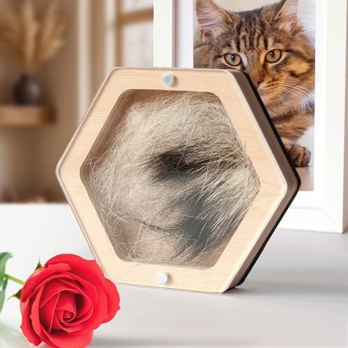 Pet Hair Keepsake Box for Dog or Cat Fur – Wooden Memorial Display Box with Clear Acrylic Lid – Unique Gift for Pet Loss – Forever in My Heart (Light Wood Not Engraved) - color: Light Wood Not Engraved