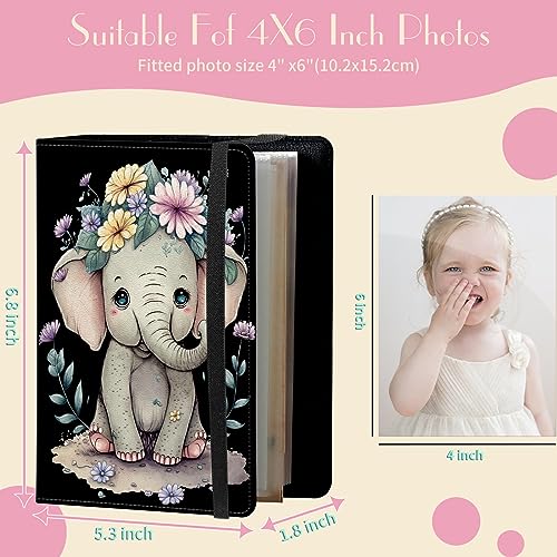 Photo Album 4x6 Photos - 60 Photos Capacity PU Leather Cover Photo Album with Strong Elastic Band, Portable Picture Album for Family Wedding Wedding Anniversary, Cute Baby Elephant - color: Cute Baby Elephant