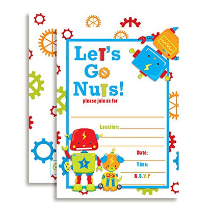 Robot Birthday Party Invitations, 20 5x7 Fill In Cards with Twenty White Envelopes by AmandaCreation … - style: Robot