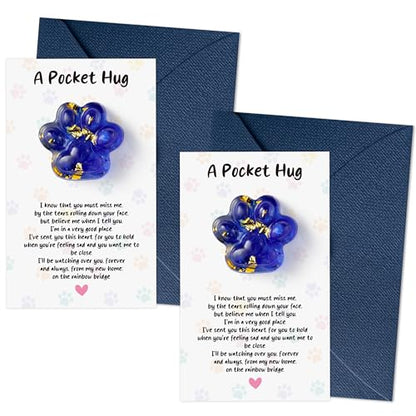 EYxsaxenk Loss of Pet Sympathy Gift Glitter Blue Dog Cat Paw Pocket Hug | 2Pack Loss of dog cat keepsake memorial card & envelope, Remembrance pet sympathy gift for pet lover, Adult stress relief toy - color: 2pcs Blue + I KNOW Card