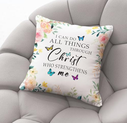 I Can Do All Things Through Christ Who Strengthens Me, Best Christmas Birthday Gifts for Men & Women, Inspirational Quotes, Bible Quotes, Pillow Covers for Home Sofa Bed Room Office18"x18".(016)