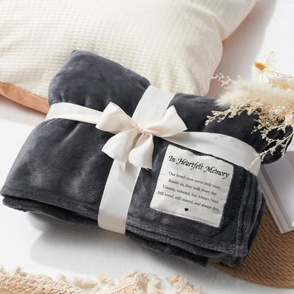 Memorial Sympathy Gifts Blanket - In Heartfelt Memory, Condolence Gifts for Loss of Loved One, Bereavement Gifts, Comfort Healing Fleece Throw for Women, Grief Gift Funeral (50” x 60” Dark Gray)