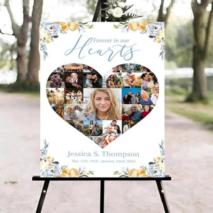 Yellow Roses Funeral Welcome Sign, Heart Collage Celebration of Life Welcome Sign, in Loving Memory Sign, Celebration of Life, Celebration of Life Sign, Memorial Sign with Photo - color: Version #23