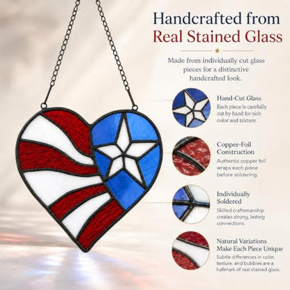 American Flag Heart Suncatcher, 6-Inch Stained Glass Window Hanging - color: D-heart