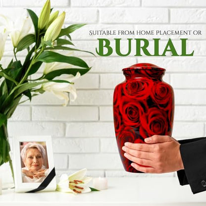 Bhartiyaa Handicraft Red Rose Cremation Urn for Human Ashes – Memorial Urn for Adult Male & Female, Holds Up to 200 lbs, for Home or Burial (Design 9) - size: Adult 200 Ibs