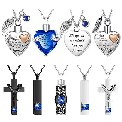 Henoyso 9 Pcs Cremation Urn Necklace for Ashes Heart Cross - color: Dark Blue