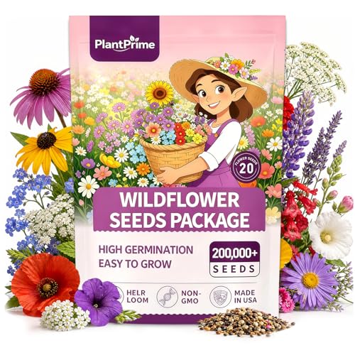 Wildflower Seeds Bulk (4oz) – 20 Varieties 200,000+ Perennial & Annual Mix, High Germination, Attracts Bees, Butterflies & Hummingbirds for Outdoor Pollinator Garden, Non-GMO Easy Grow