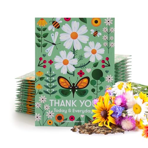 Thank You Packet - Pollinator Flower Mix - 25 Seed Packets - Perfect Eco-Friendly Thank You Gift - Non GMO Seeds, Green - style: Thank You Teal Butterfly