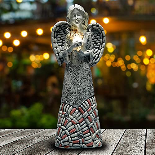 Angel Garden Statues Outdoor Solar Decor Gifts for Women Cross Praying for Cemetery Backyard Lawn Yard Decoration（10.24inch） - style: Cross Praying Angel