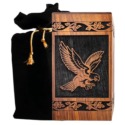 Urns for Human Ashes Adult Man - Funeral Urns, Wooden Urn, Burial Urns, Cremation Urns, Urn for Human Ashes Adult Female, Decorative Urn (Black, Extra Large, Single Eagle) - size: Extra Large