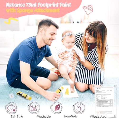 Nabance 2.54 fl oz Yellow Baby Hand and Footprint Friendly Paint, Dog Cat Paw Print Safe Paint, Non-Toxic Acid-Free, Safe Gentle for Home School Christmas New Year DIY Keepsake Stamp - color: Yellow