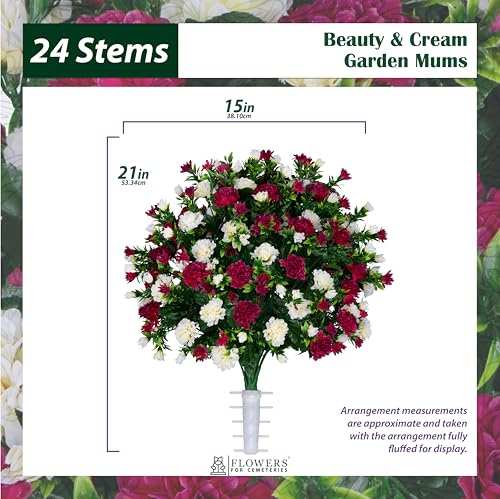 Sympathy Silks Artificial Cemetery Flowers - Gravesite Memorial Arrangment - Beauty & Cream Garden Mums - (1) Bouquet - color: Beauty & Cream, size: (1) Bouquet