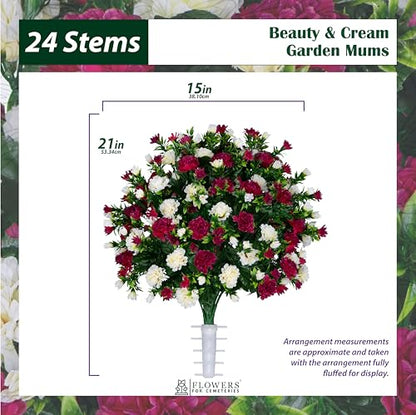 Sympathy Silks Artificial Cemetery Flowers - Gravesite Memorial Arrangment - Beauty & Cream Garden Mums - (1) Saddle (2) Bouquets - color: Beauty & Cream, size: (1) Saddle (2) Bouquets