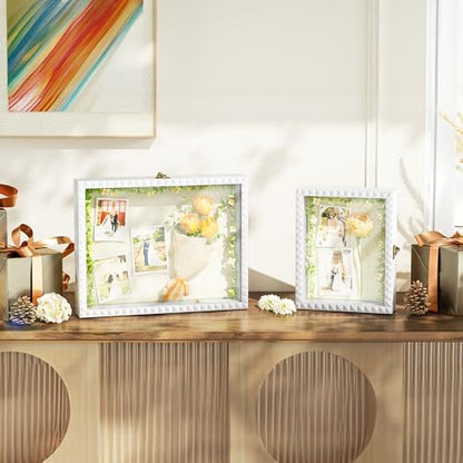 SZQINJI Shadow Box Frame 11x14 Deep Diamond Shape Display Cases Wood White - color: White, size: 11x14