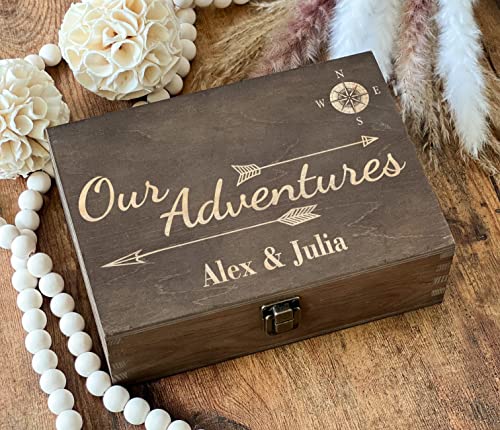 Our Adventures Box, 8.5 in x 8 in x 2.5 in, Wooden Keepsake & Memory Box, Unique Gift Idea, 5th, Custom Engraving - color: Custom Engraving