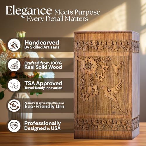 Hummingbird Wooden Urn for Human Ashes, Medium 115 cu in, Rosewood - color: Hummingbird Rosewood, size: Medium (115 cu in)