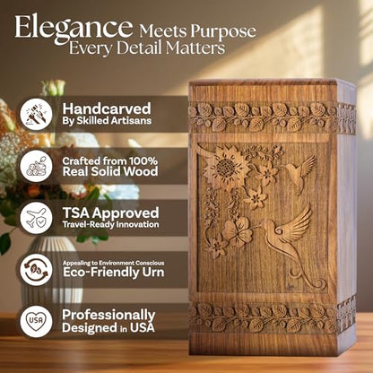 Hummingbird Wooden Urn for Human Ashes, Medium 115 cu in, Rosewood - color: Hummingbird Rosewood, size: Medium (115 cu in)