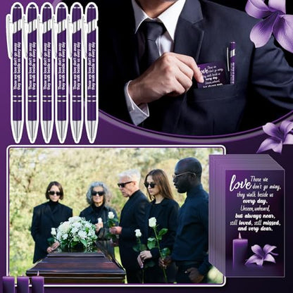 Yeaqee 150pcs/50set Funeral Favor Pen Poem Card for Guests, Purple, Candle - color: Purple, style: Candle