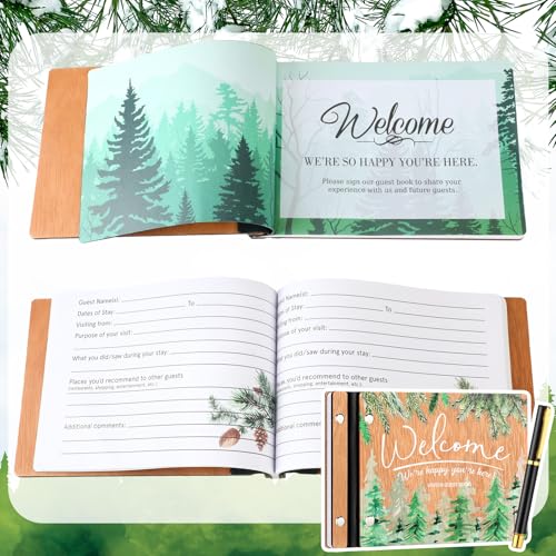 Skyygemm Vacation Rental Guest Book with Pen, Welcome Cabin Wooden Book - style: Welcome