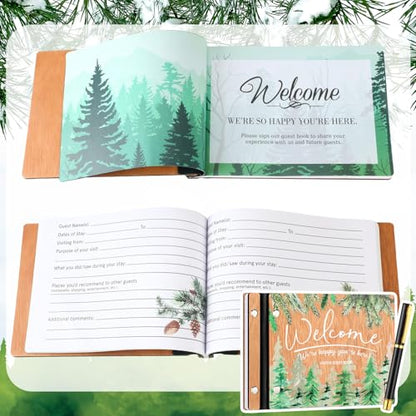 Skyygemm Vacation Rental Guest Book with Pen, Welcome Cabin Wooden Book - style: Welcome