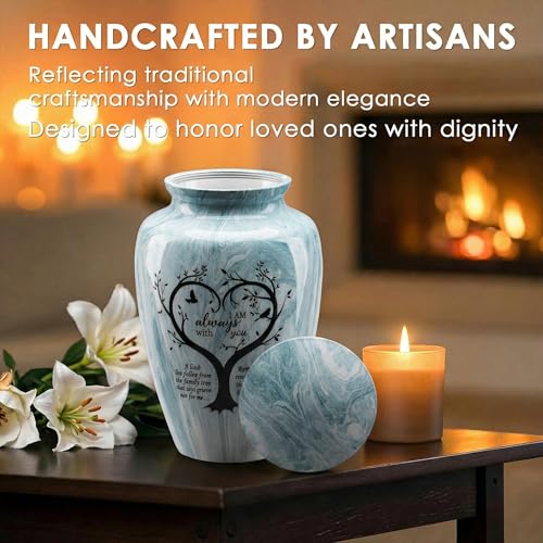 Emvency Urn for Ashes, Metal Alloy, 10" H x 6" W, Light Blue - color: Aqua Blue