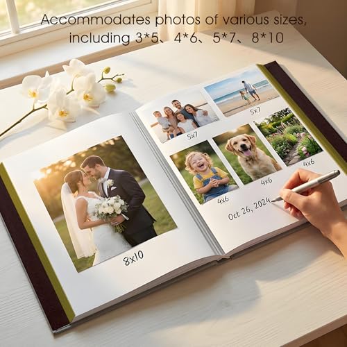 Photo Album Holds 3X5, 4X6, 5X7, 6X8, 8X10 Photos, Leather Cover, Magnetic Self-Stick Page, Hand Made DIY Albums (Brown, Large) (Pack of 2) - color: Brown, size: Large (Pack of 2)