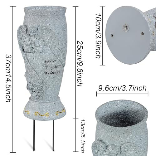 Cemetery Vase, Memorial Grave Vase with Ground Spikes, Angel Vases for Artificial Flowers, Grave Flowers Holder for Cemetery Headstone (2Pcs)