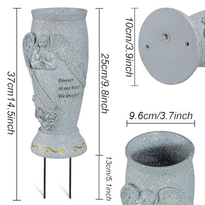 Cemetery Vase, Memorial Grave Vase with Ground Spikes, Angel Vases for Artificial Flowers, Grave Flowers Holder for Cemetery Headstone (2Pcs)