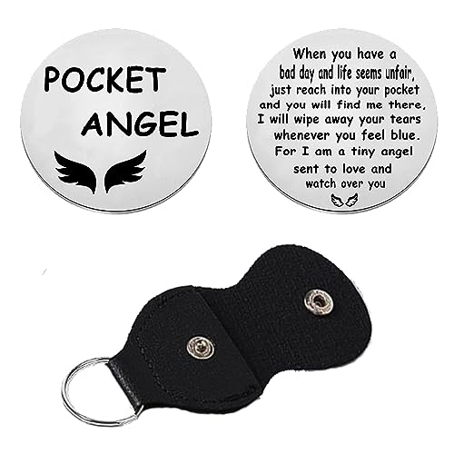 Pocket Angel Pocket Hug Token Long Distance Relationship Keepsake Stainless Steel Double-Sided Inspirational Gifts for Family Friends Coworker Christmas Birthday Gifts Angel PU Leather Keychain