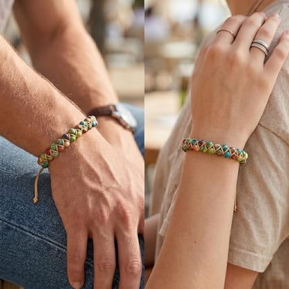 7 Chakra Healing Bracelet for Women Men, Jasper Bead Inspirational Gift | Natural stone；Handmade；Bohemian style - color: Colorful（HB)