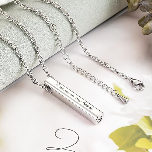 abooxiu Urn Necklace for Human Ashes Cremation Jewelry for Ashes Stainless Steel Keepsake Ashes Necklace Memorial Urn Jewelry Pendant for Women Men - Forever in my heart - style: Silver
