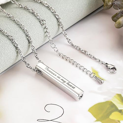abooxiu Urn Necklace for Human Ashes Cremation Jewelry for Ashes Stainless Steel Keepsake Ashes Necklace Memorial Urn Jewelry Pendant for Women Men - Forever in my heart - style: Silver-engraving