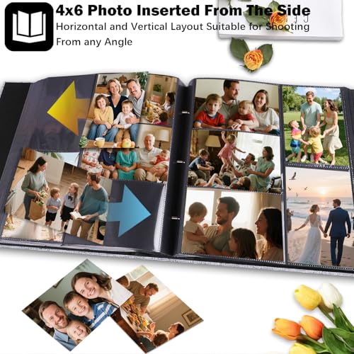 Ruibytree Extra Large Linen Photo Album 4x6 Pictures 1000 Pockets, Grey | Hardcover, Fits Horizontal & Vertical 4x6 Photos, Removable Acid-Free Pages, Front 4x6 Window, for Family, Wedding & Travel - color: Grey