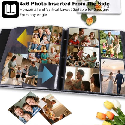 Ruibytree Extra Large Linen Photo Album 4x6 Pictures 1000 Pockets, Grey | Hardcover, Fits Horizontal & Vertical 4x6 Photos, Removable Acid-Free Pages, Front 4x6 Window, for Family, Wedding & Travel - color: Grey