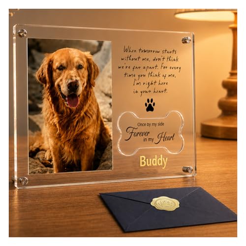 Pet Loss Sympathy Gift, Dog Memorial Picture Frame with DIY Name Stickers & Paw Decals, 4x6 Photo Keepsake for Grieving Dog Owners, Remembrance Gift for Loss of Dog