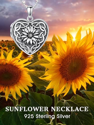 Dorunmo Locket Necklace 925 Sterling Silver Pictures Photo Keep Someone Near to You Custom Lockets Mother's Day Jewelry Personalized Photo Locket Gifts - color: B-Sunflower-Celtic, style: Locket Only